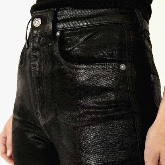 Free People Flattering Sleek Raw High-Rise Coated Jeans - Black - size 32 - Picture 6 of 8